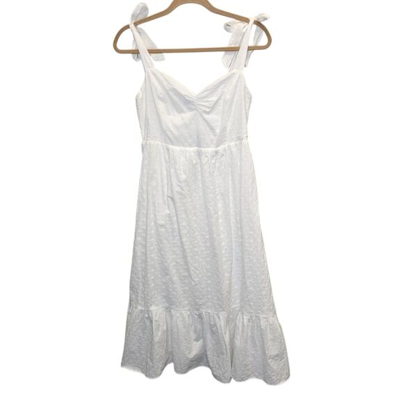 NWT Lulus Women's M Fairytale Feeling White Eyelet Tie-Strap Tiered Midi Dress - Picture 2 of 16